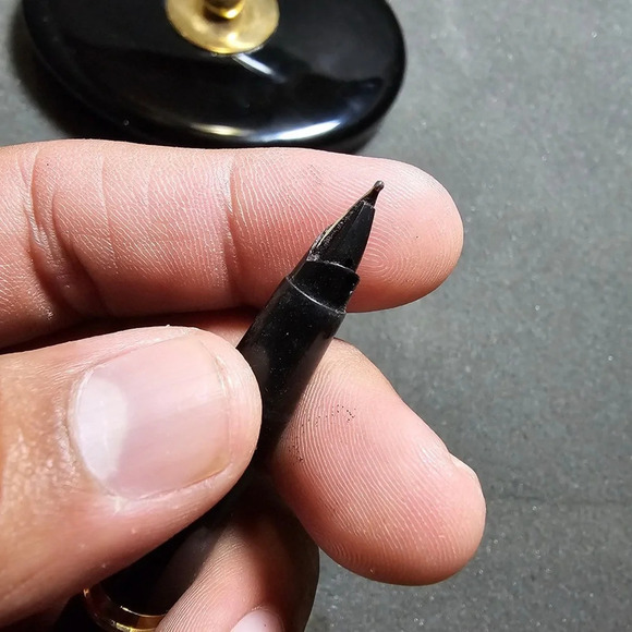 VINTAGE PARKER BLACK FOUNTAIN PEN DESK SET BLACK ONYX OVAL BASE HOLDER - Picture 5 of 9